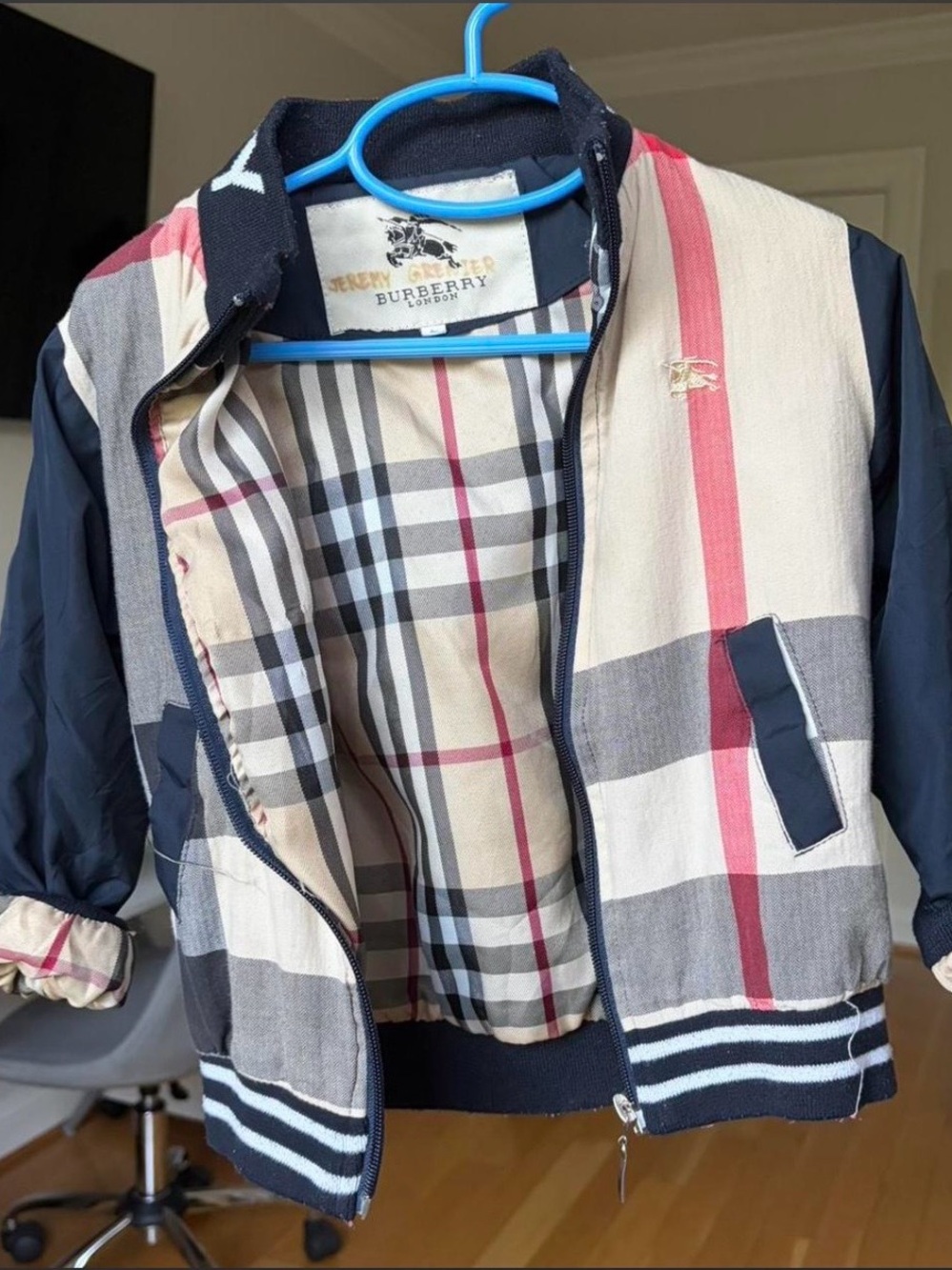 Burberry Beige, Navy & Red Nova Check Kids Bomber Jacket